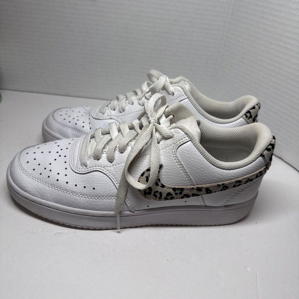 Nike Court Vision Low White w/Leopard Swoosh Court Shoe - Women's Size 8